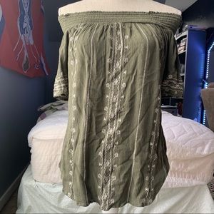forest green off the shoulder top
